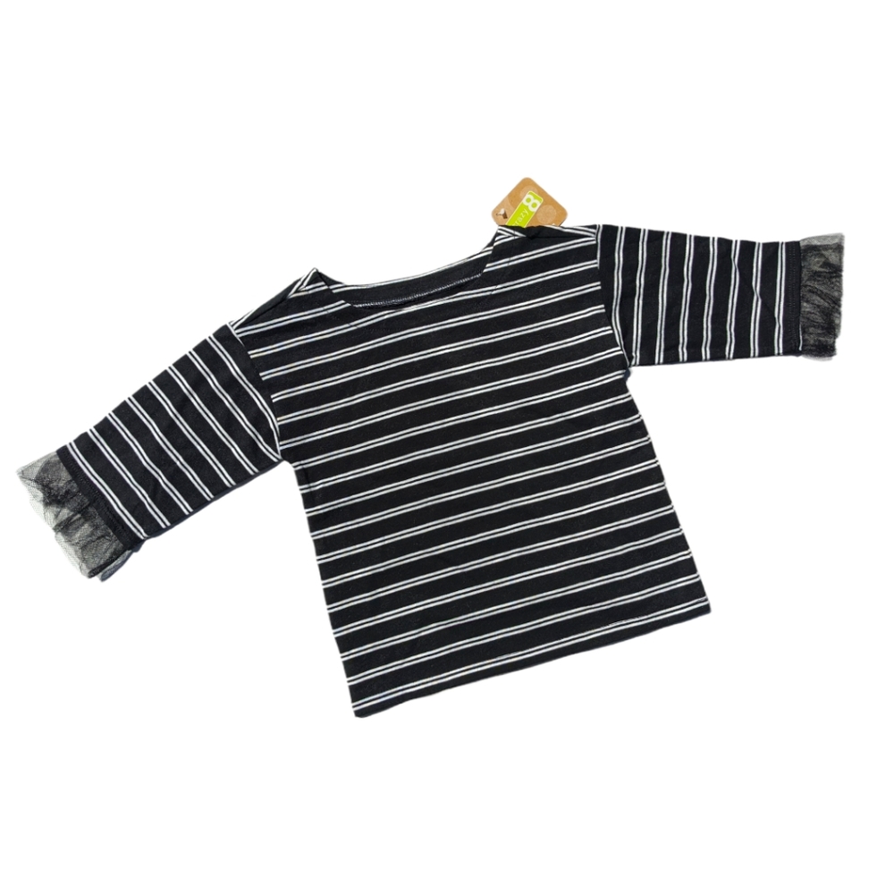 Crazy 8 Girls 2T Black/White Striped Tule/Ruffled Long Sleeve T-shirt